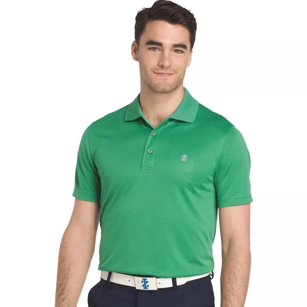 IZOD Performance Golf Polo Mens XXL Green Grid Moisture Wicking UV Protection